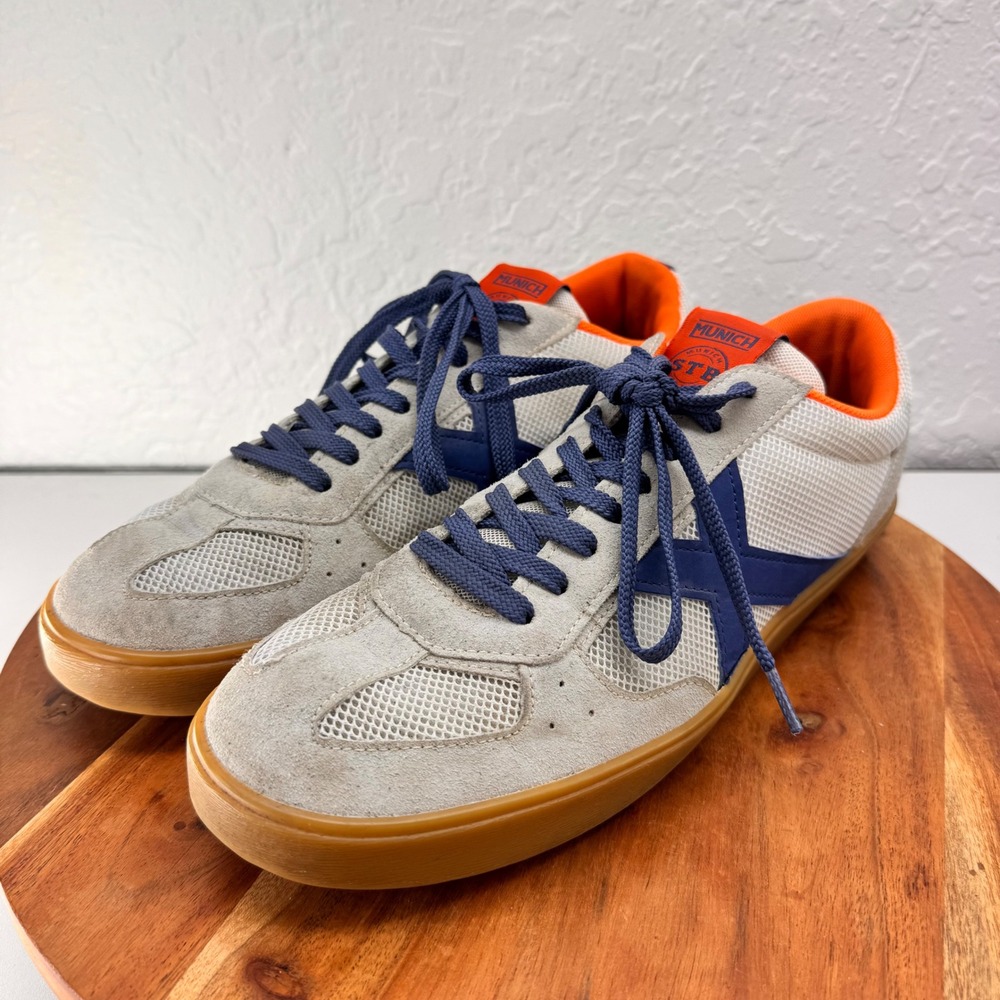 Munich Break 24 Mens 11 Grey Blue Orange Suede Mesh Gum Sole Sneakers